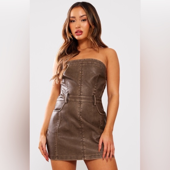 PrettyLittleThing Dresses & Skirts - Pretty Little Thing Petite Washed Faux Leather Mini Dress NWT